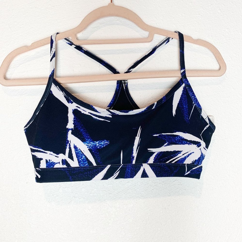 Fabletics Blue & Black Palm Racerback Sport bra XS